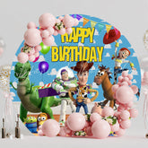Blue Cloud Toy World Story Round Happy Birthday Backdrop For Boys